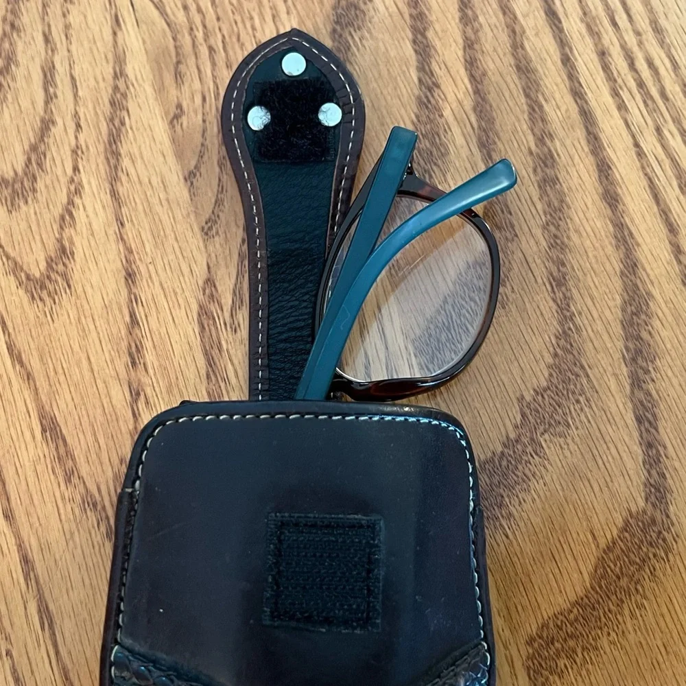 Brighton Vintage Black Leather Phone Holster with Heart Accent